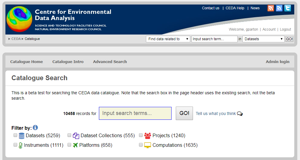 screenshot of the new Beta Catalogue Search